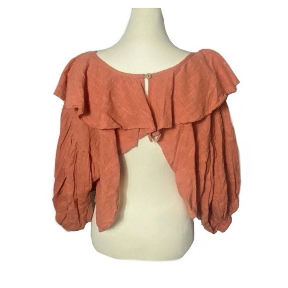 Free People Zuri Ruffle Cropped Backless Blouse Ginger Spice Womens S Boho‎ Top